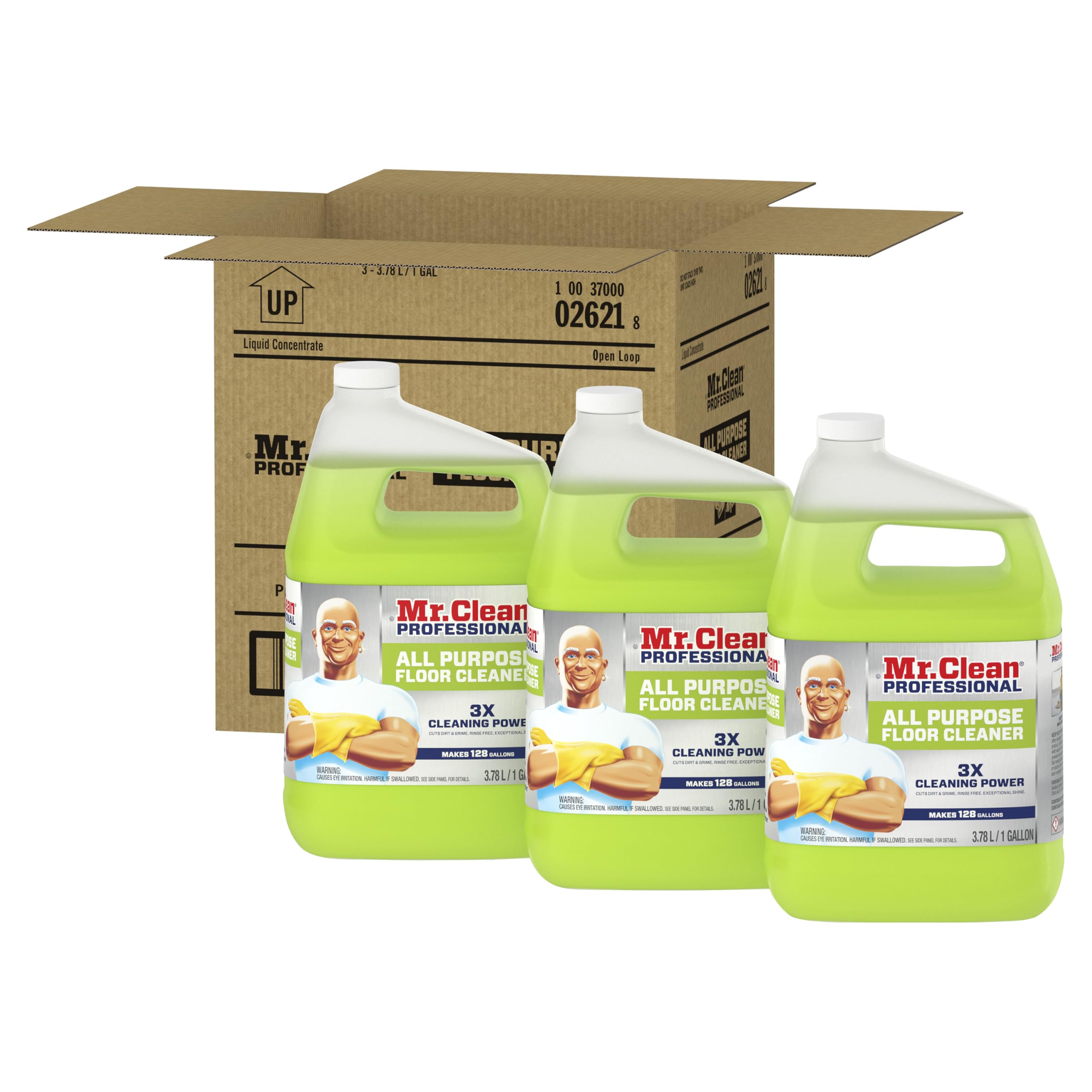 Mr. Clean Professional finished floor cleaner bottle demonstrates powerful cleaning on tile, terrazzo, and hardwood