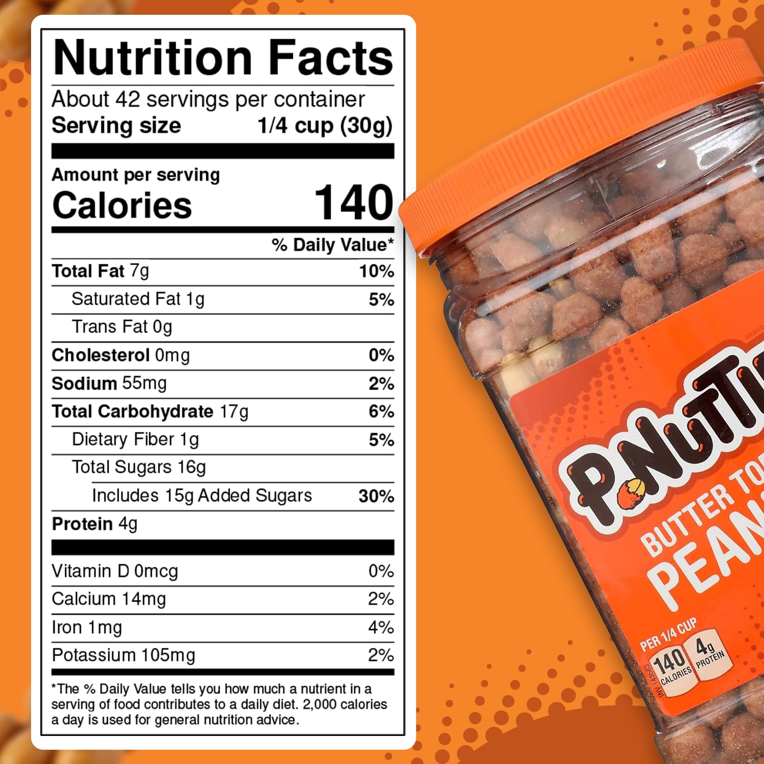 Close-up of buttery toffee coating on crisp P-Nuttles peanuts