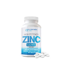 P Puregen Labs Zinc 220mg bottle for daily immune support.