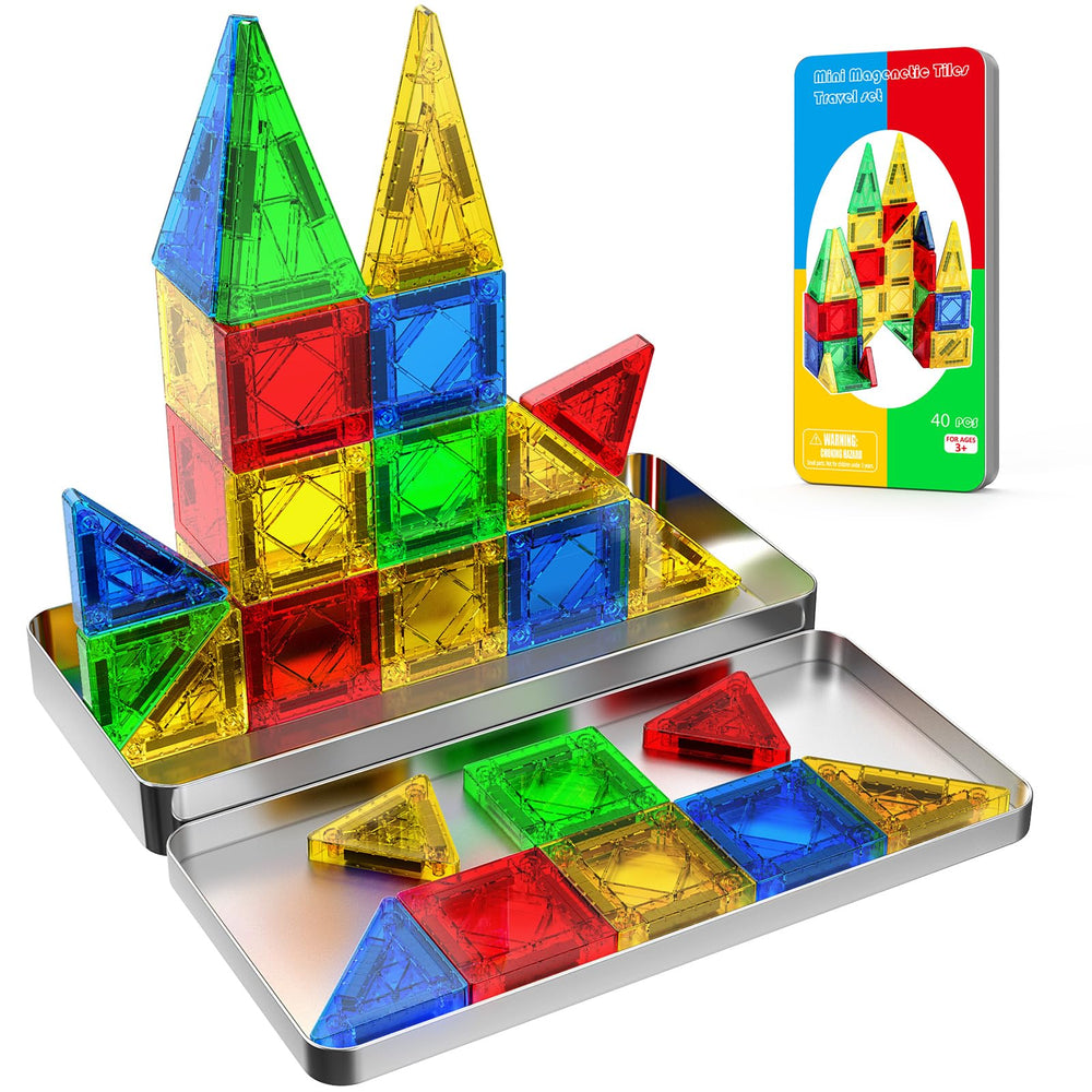 Paaxido Mini Magnetic Tiles travel box shown for on-the-go play and organization