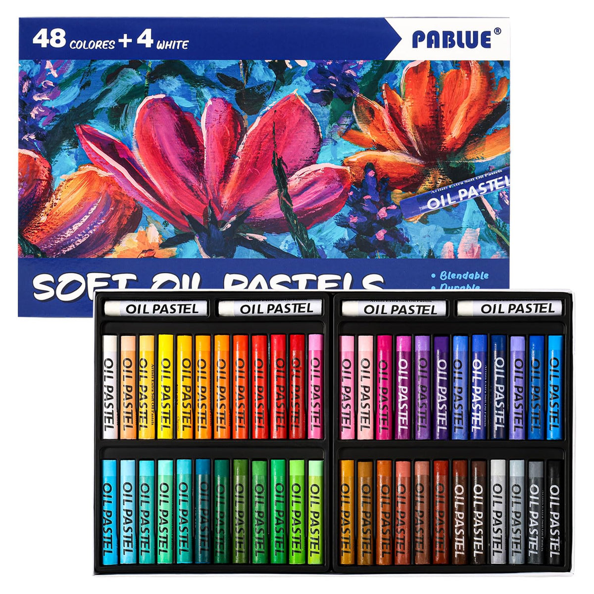 PABLUE Oil Pastels 48 colors pack for vibrant blends and smooth application.