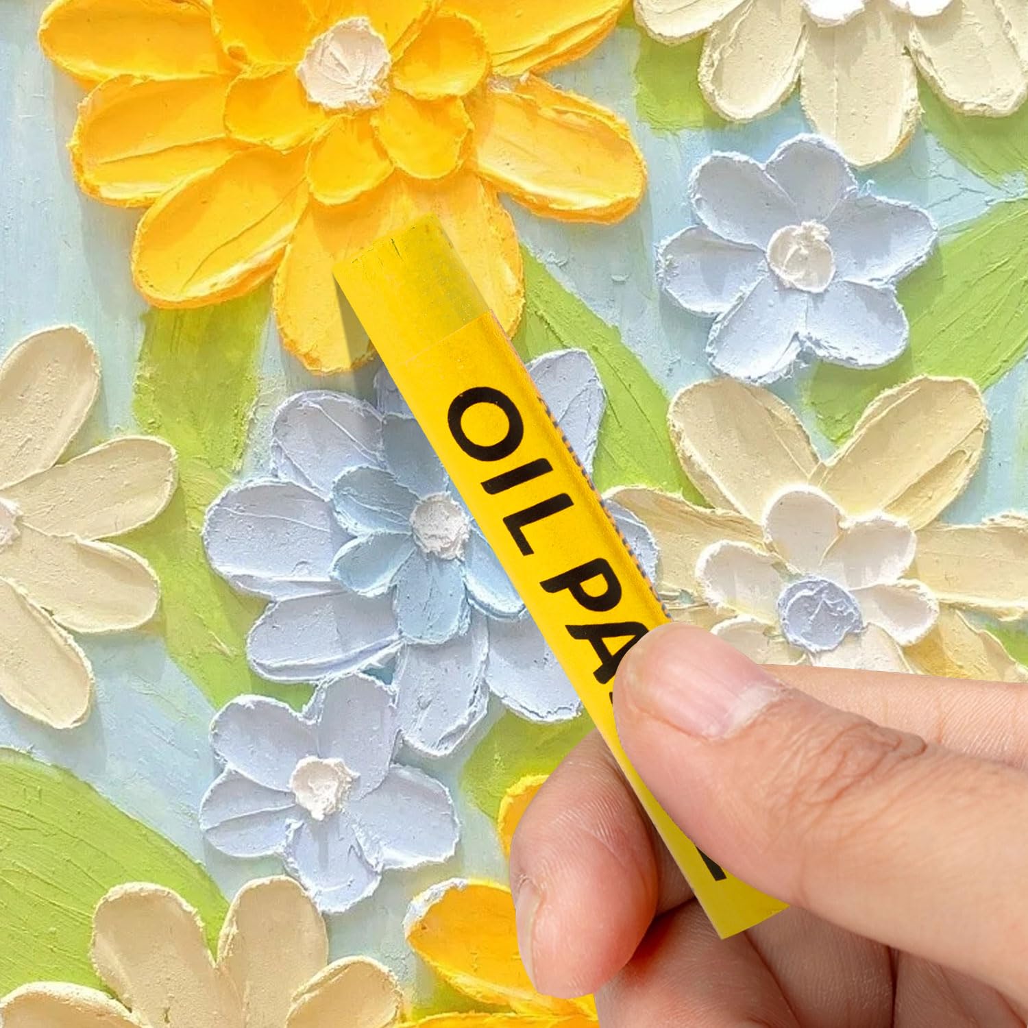 PABLUE Oil Pastels allow sgraffito details with controlled scrapes.