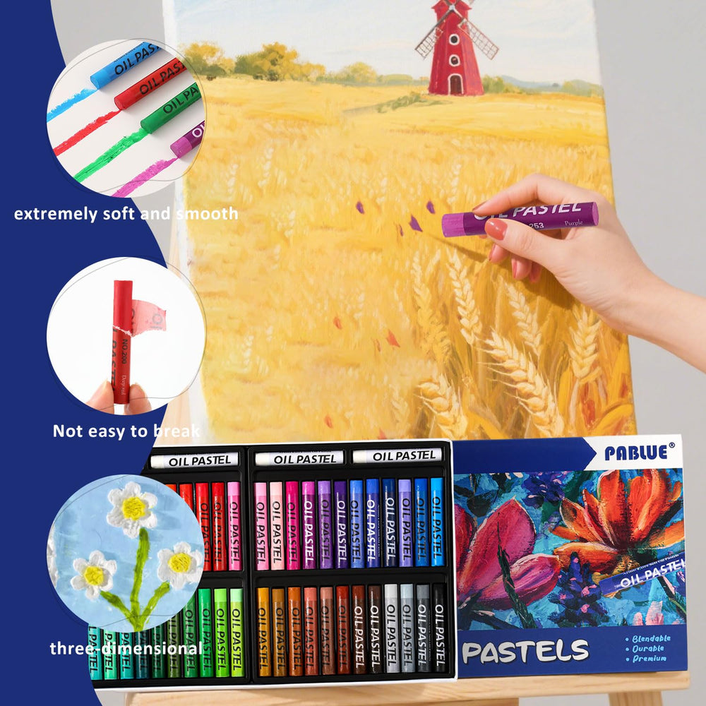PABLUE Oil Pastels deliver strong coverage on canvas, wood, and glass.