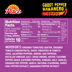 Close-up of Pace salsa label highlighting ghost peppers and heat.