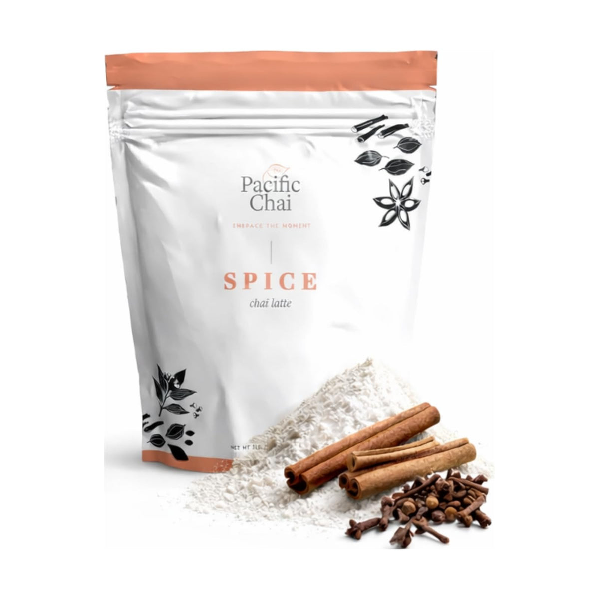 Pacific Chai Spiced Chai Latte Mix front package shows rich spice blend.
