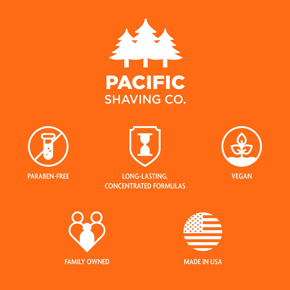 Paraben-free label visible on the Pacific Shaving Company container.