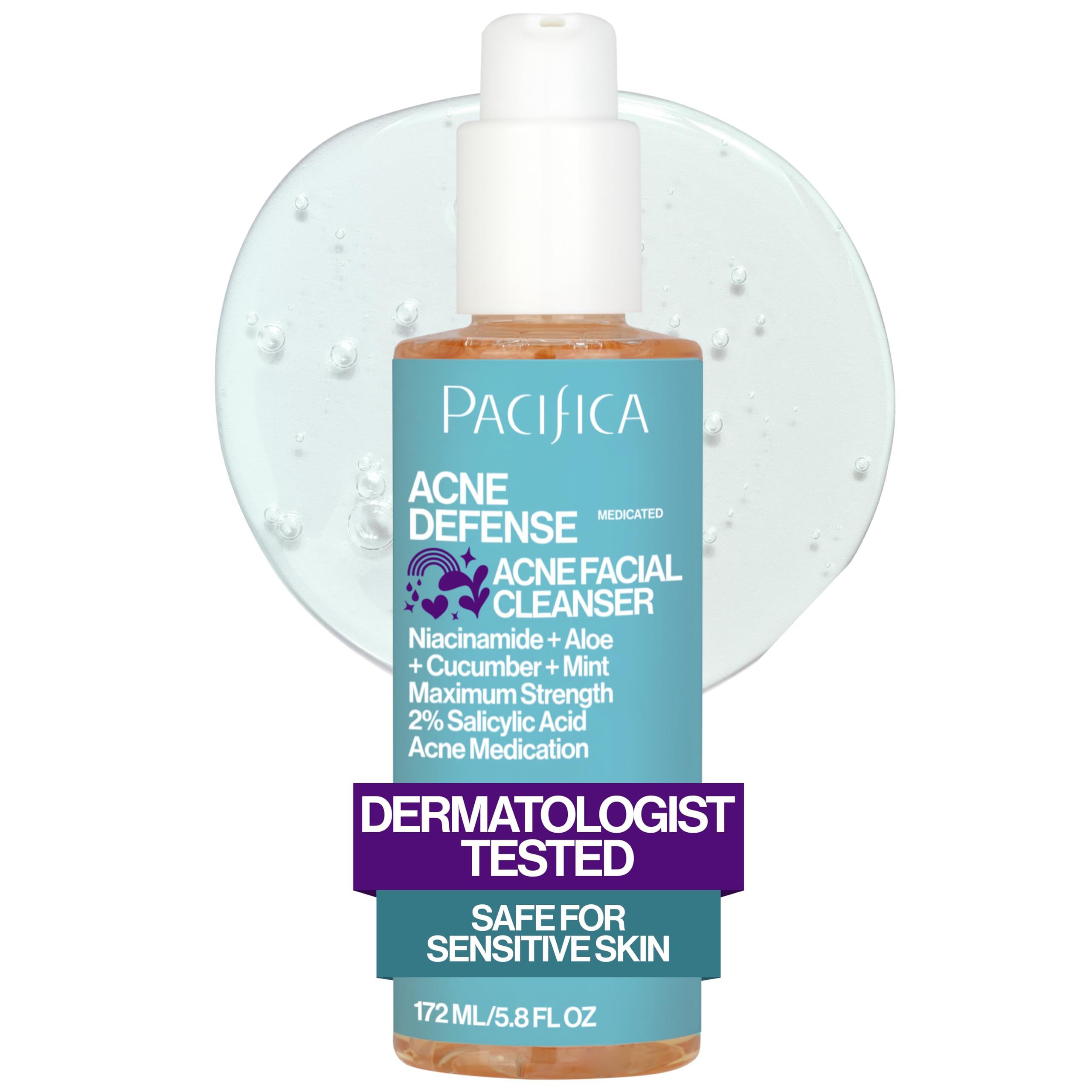 Pacifica Acne Defense face wash bottle front for daily cleansing.