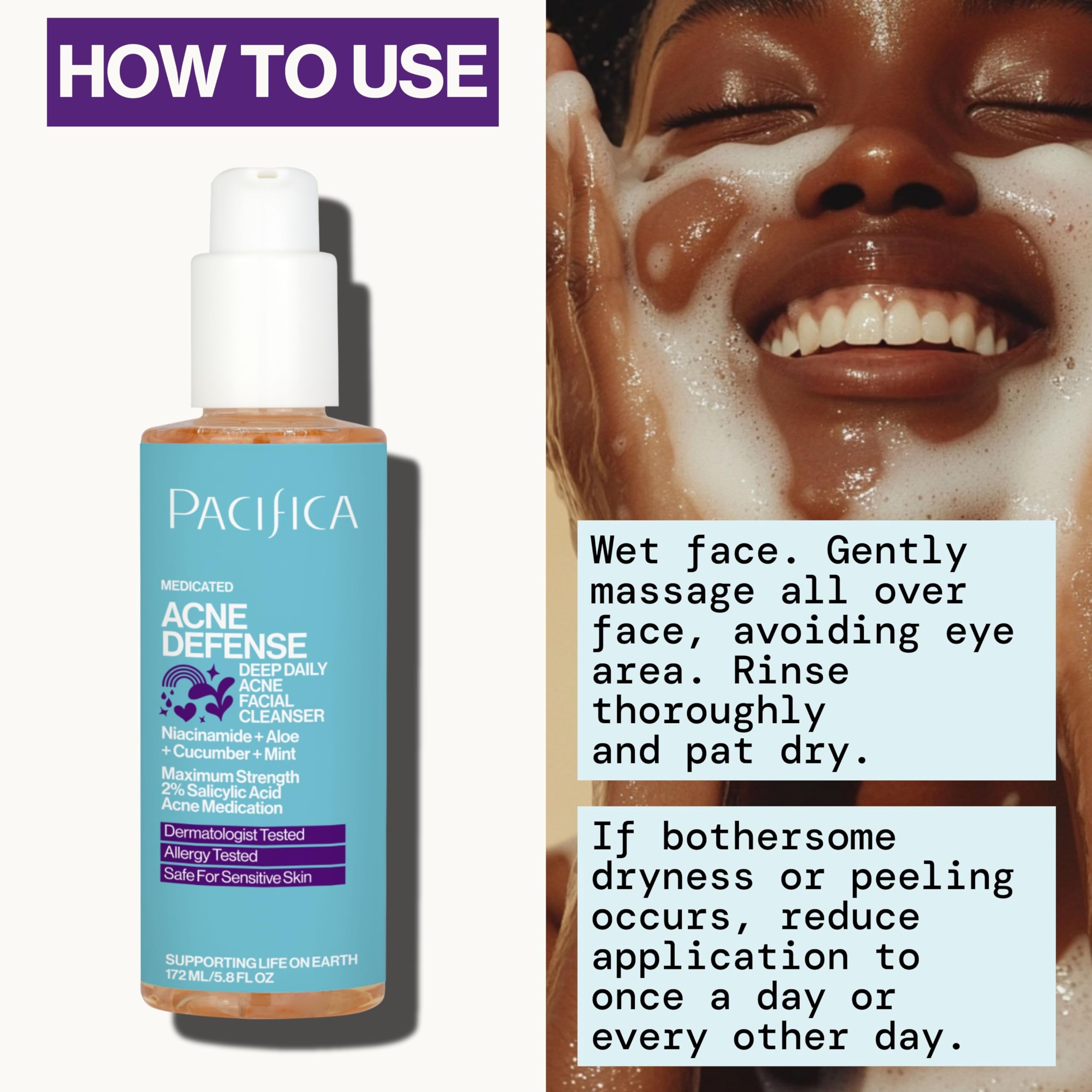 Pacifica Acne Defense organic claims icon suggests certified care.