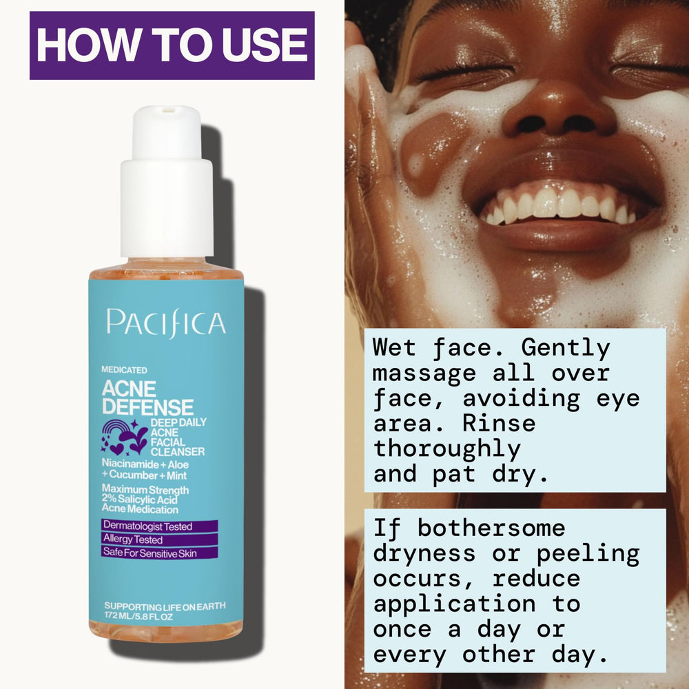 Pacifica Acne Defense organic claims icon suggests certified care.
