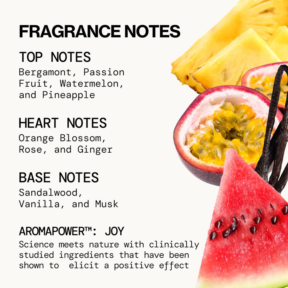 Pacifica Passion Fruit base notes visual featuring vanilla and sandalwood