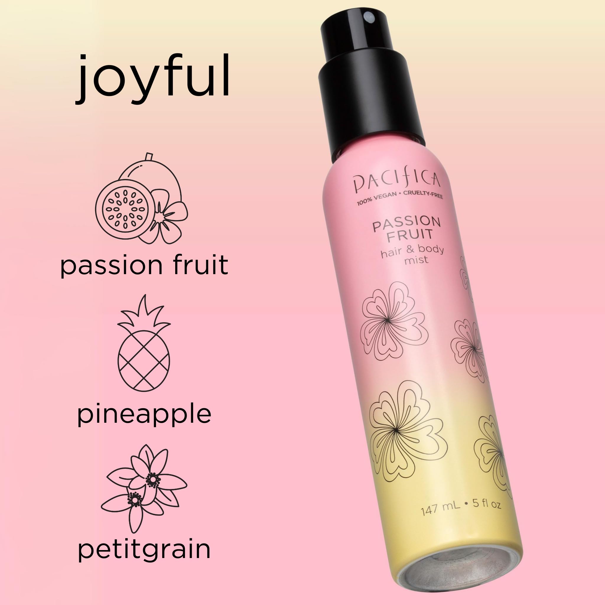 Eco-friendly Pacifca Passion Fruit packaging on glass bottle