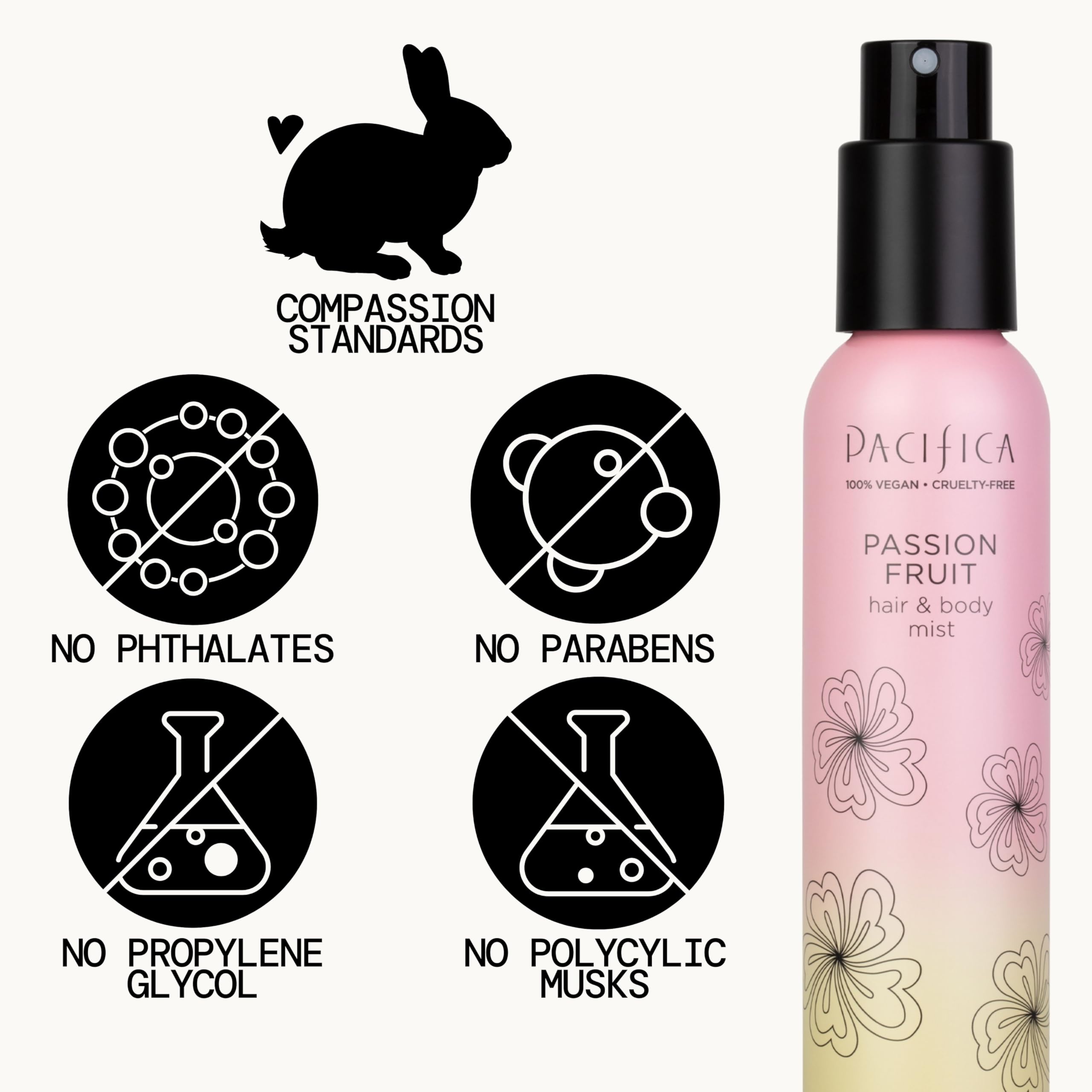 Vegan cruelty-free badge on Pacifca Passion Fruit product