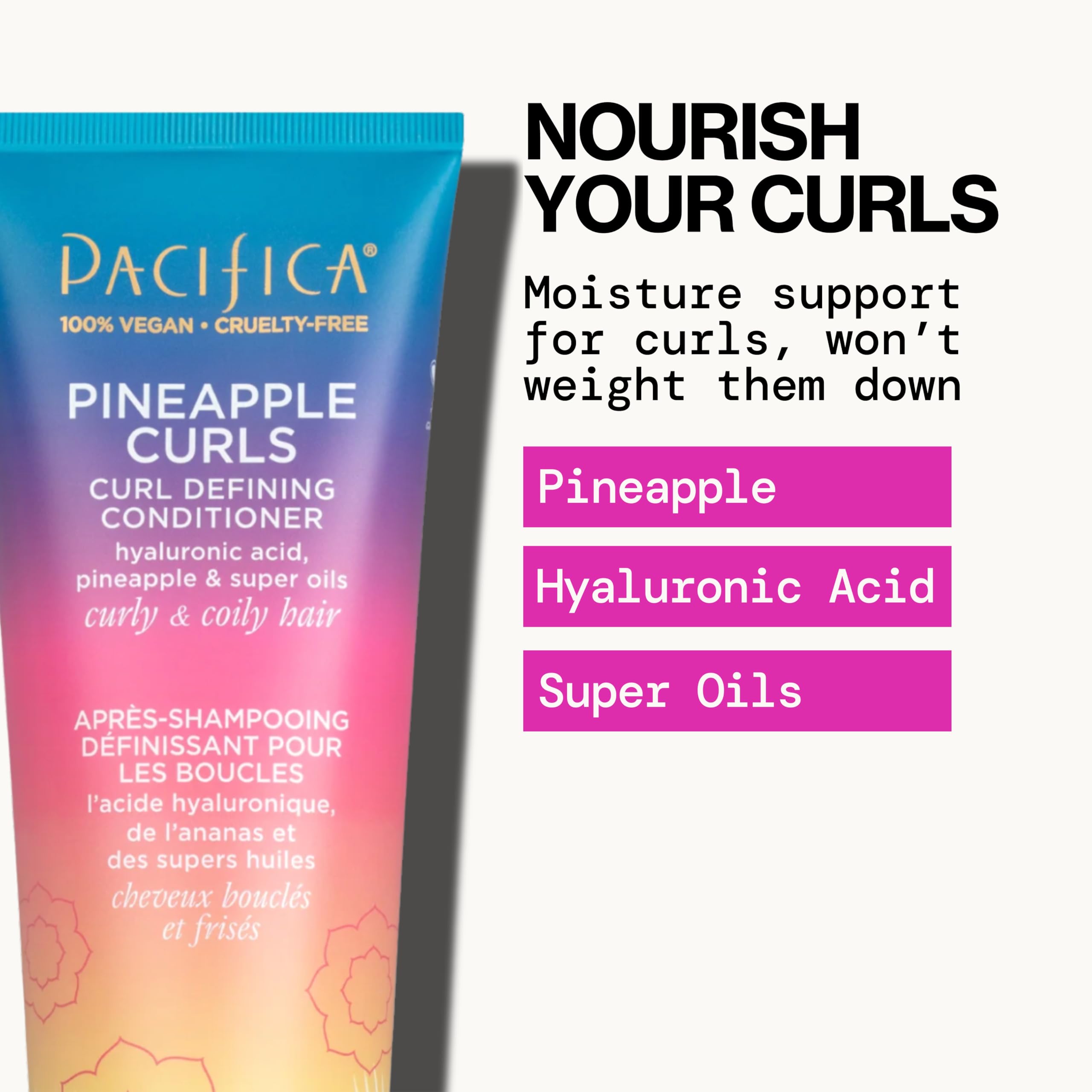 Closeup of defined curls after Pineapple Curls conditioner