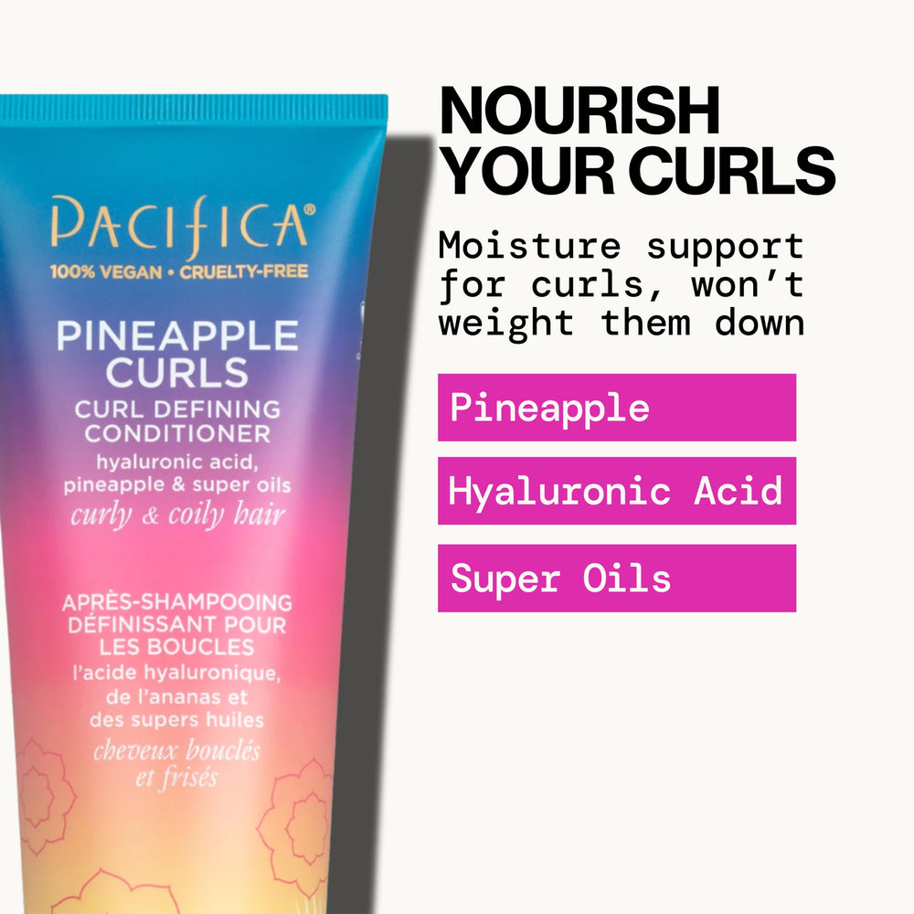 Closeup of defined curls after Pineapple Curls conditioner