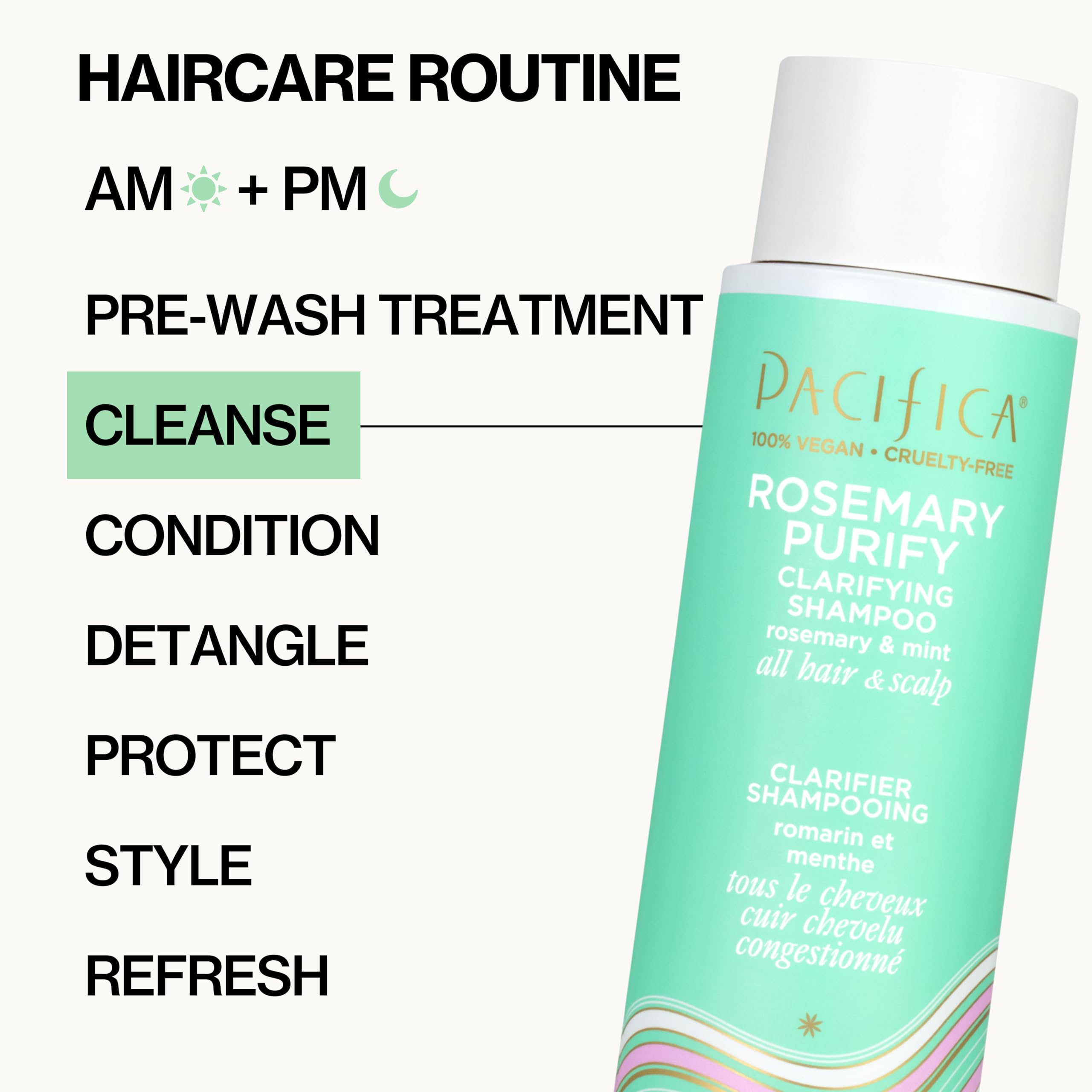 Pacifica Rosemary Purify Conditioner on sink ready to rinse and style.