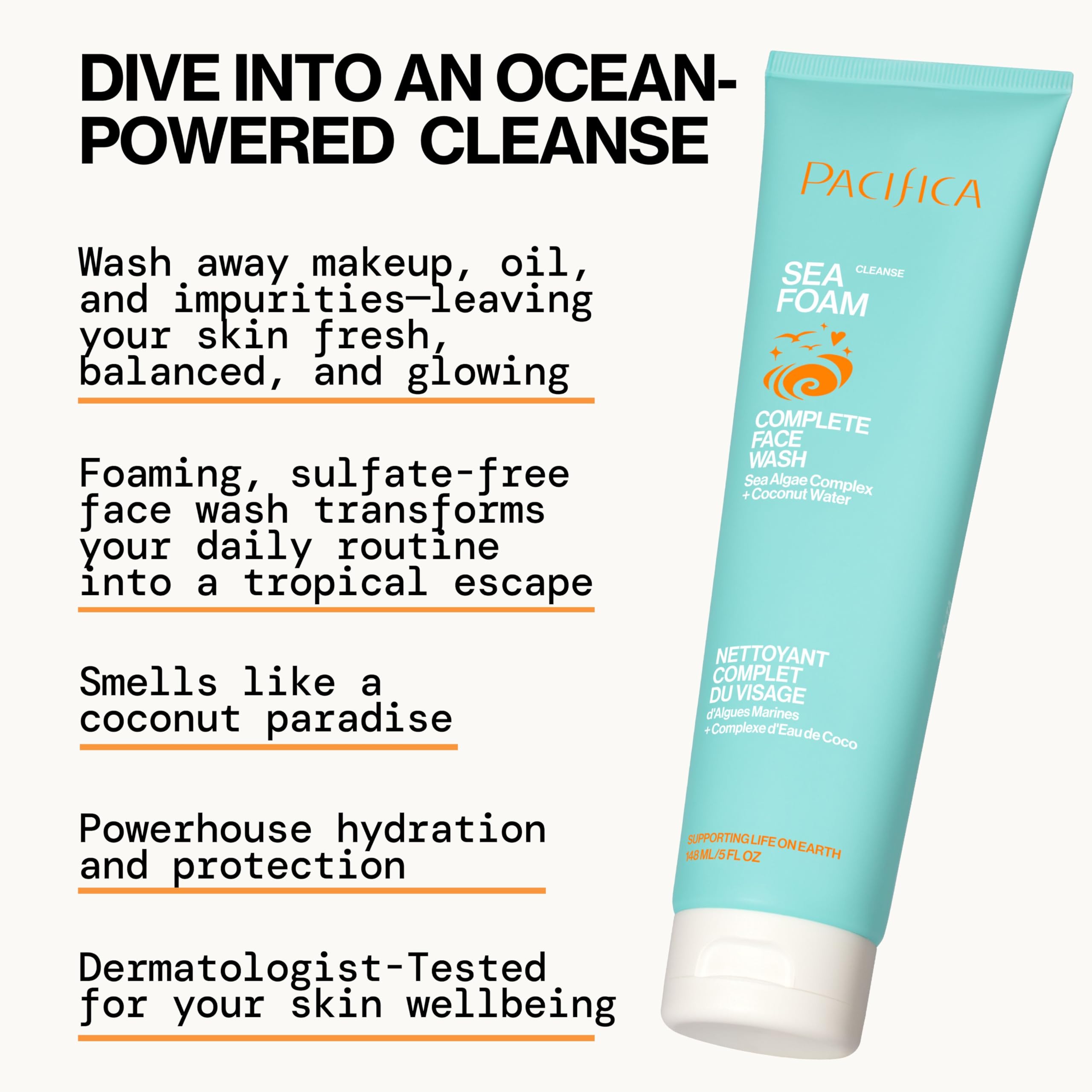 Close-up of Pacifica Sea Foam mini tube showing texture and design