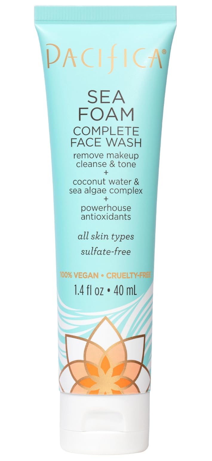 Pacifica Sea Foam mini tube front view highlighting the cleansing product and coconut scent