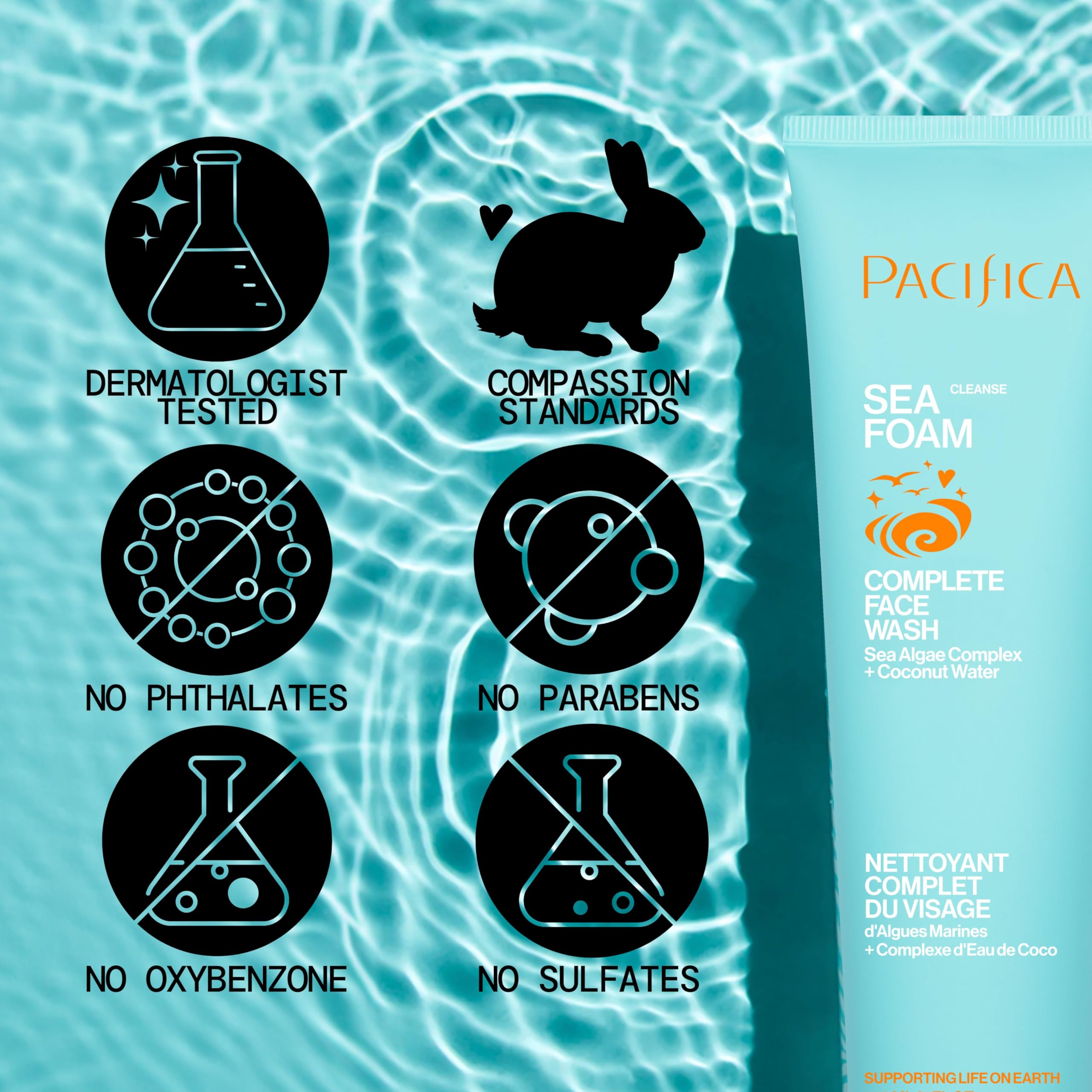 Ingredients panel on Pacifica Sea Foam mini tube