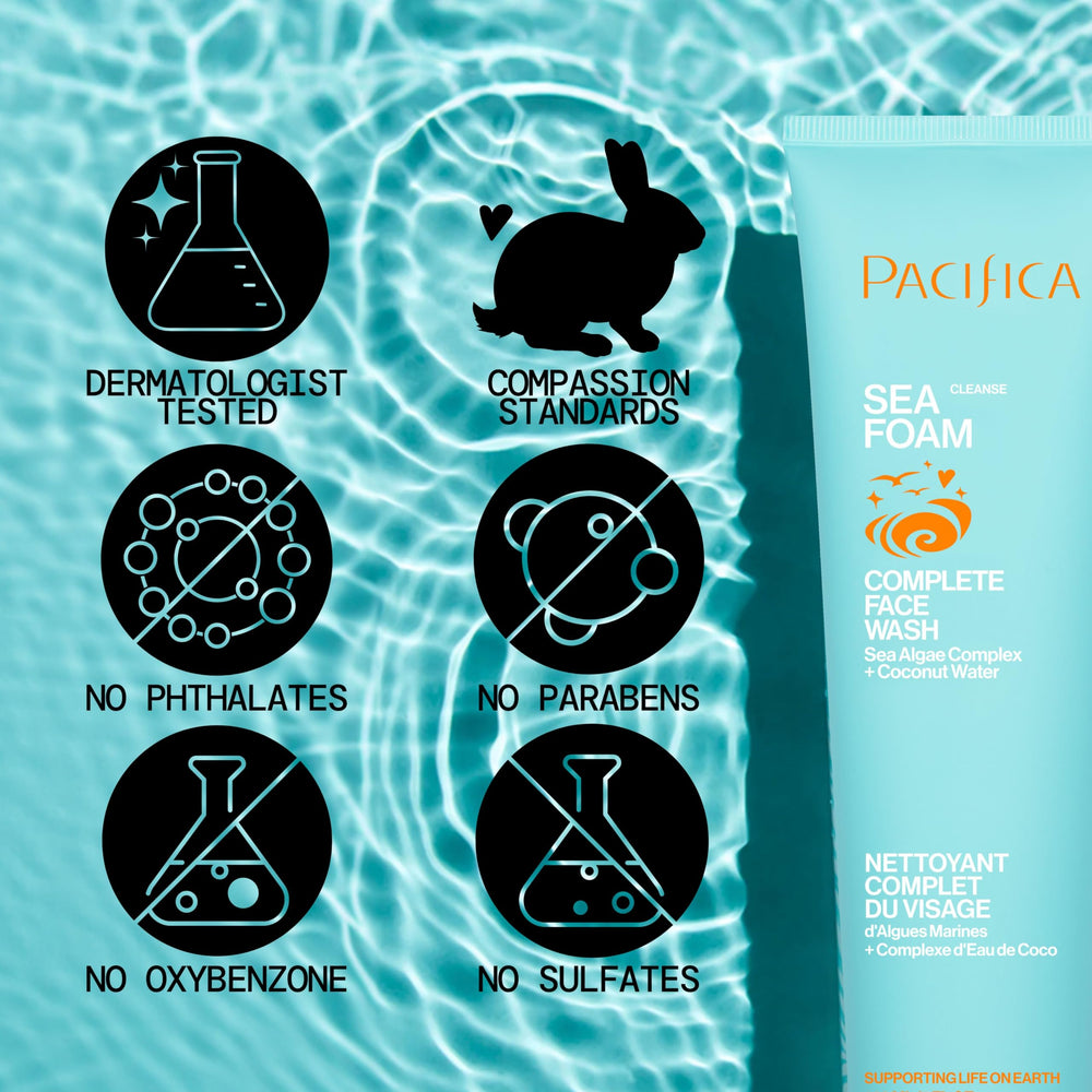 Ingredients panel on Pacifica Sea Foam mini tube