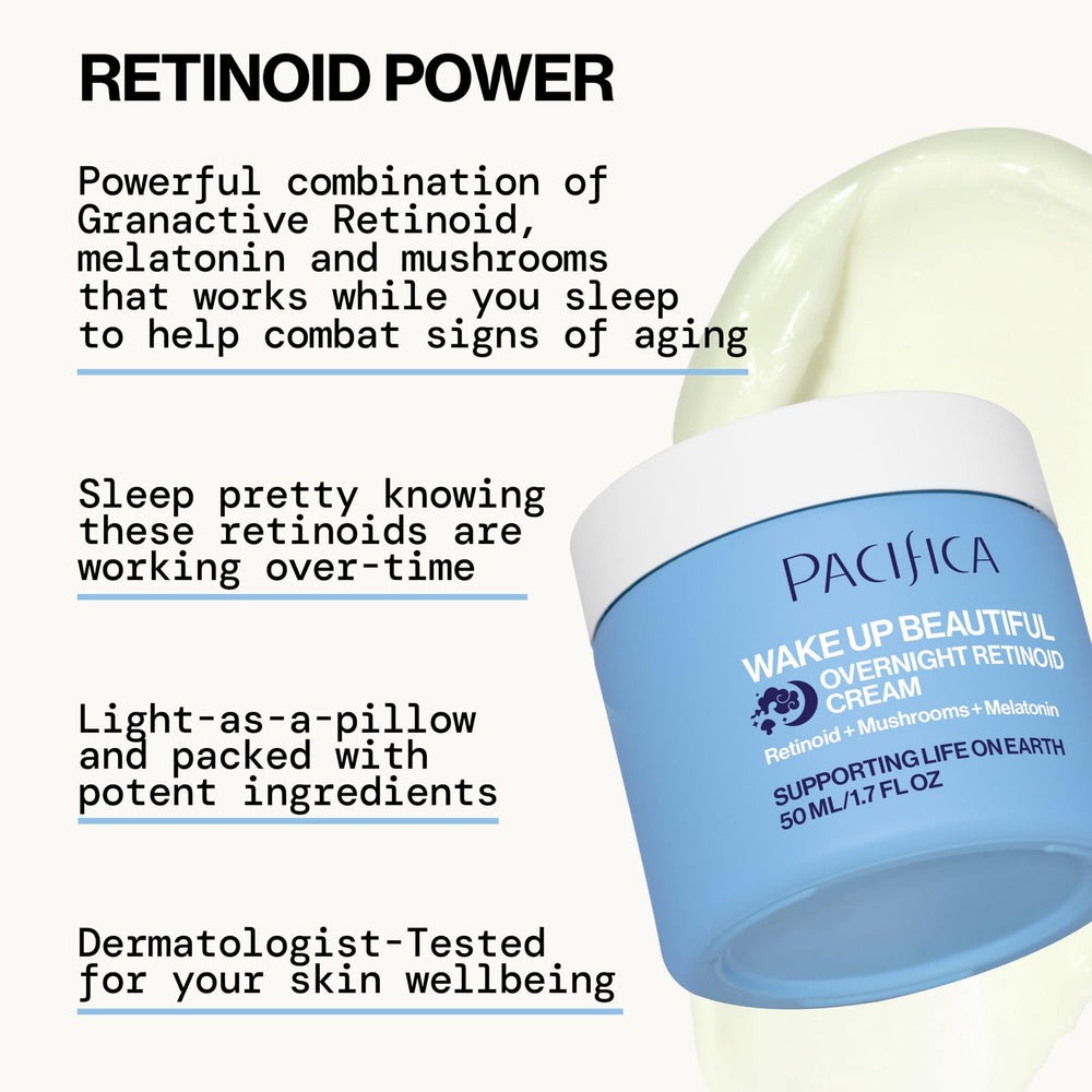 Melatonin-enriched Pacifica Wake Up Beautiful suggesting restful overnight repair.