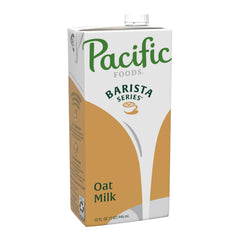 Pacific Foods Barista Oat Milk Original 32oz carton for creamy coffee at home.