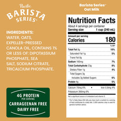 Pacific Foods Barista Oat Milk Original 32oz steaming cup delivers latte-worthy micro-foam.