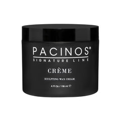 Pacinos Creme Wax Cream bottle shows medium hold for all-day definition.