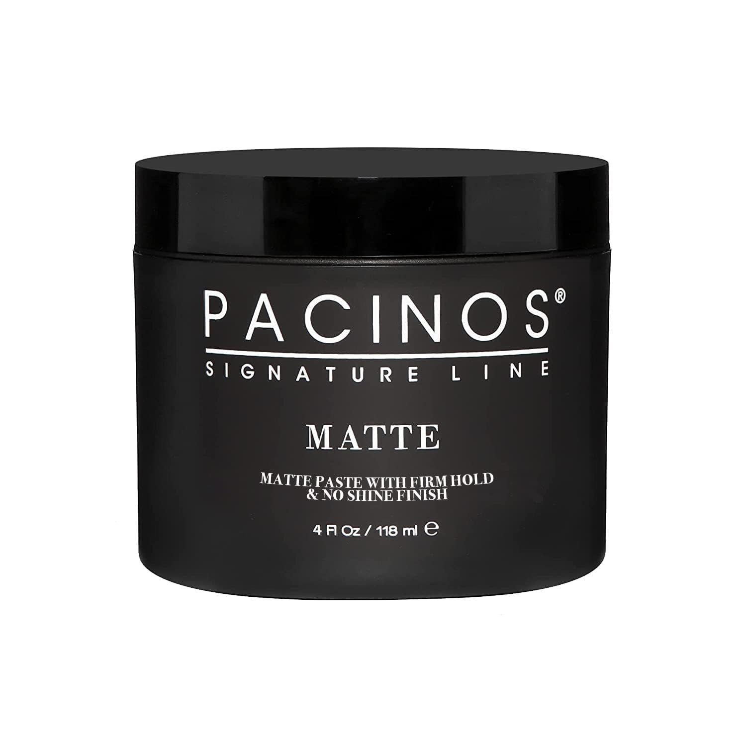 Pacinos Matte Hair Paste bottle front showing all-day hold and natural finish.