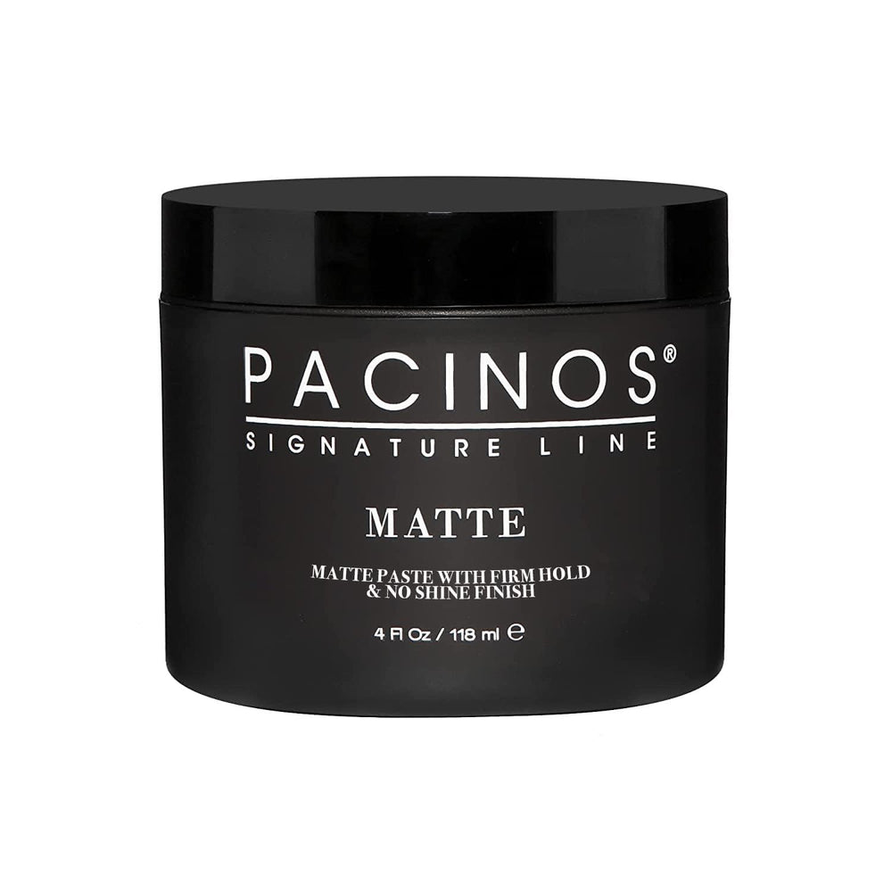 Pacinos Matte Hair Paste bottle front showing all-day hold and natural finish.
