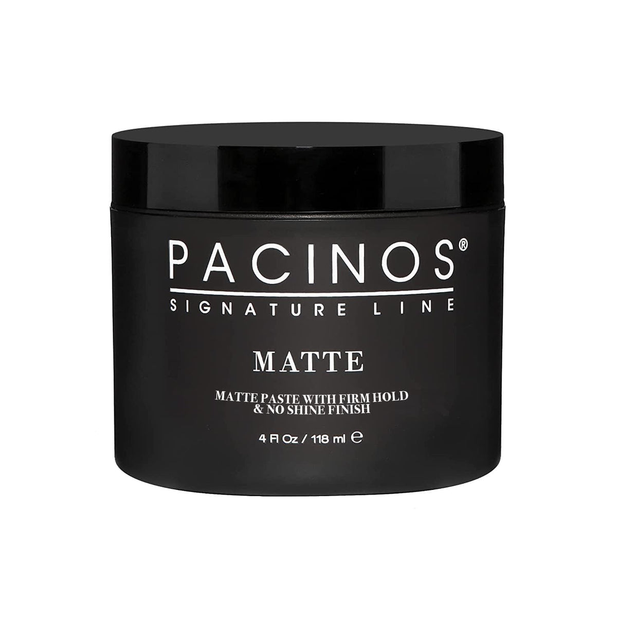 Pacinos Matte Hair Paste bottle front showing all-day hold and natural finish.