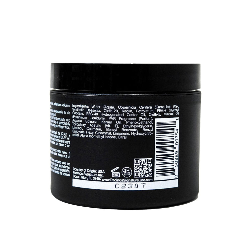 Pacinos Signature Line clay paste works with blow-dryer finishing for polish.