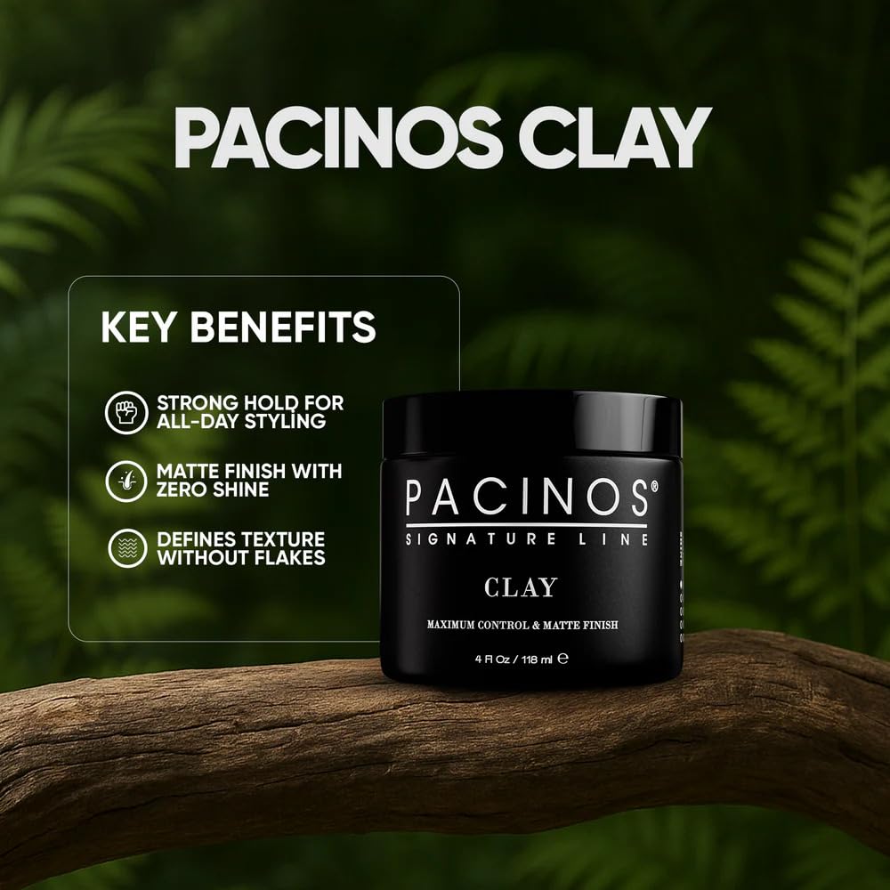 Pacinos Signature Line clay paste for dry hair offers controlled styling.