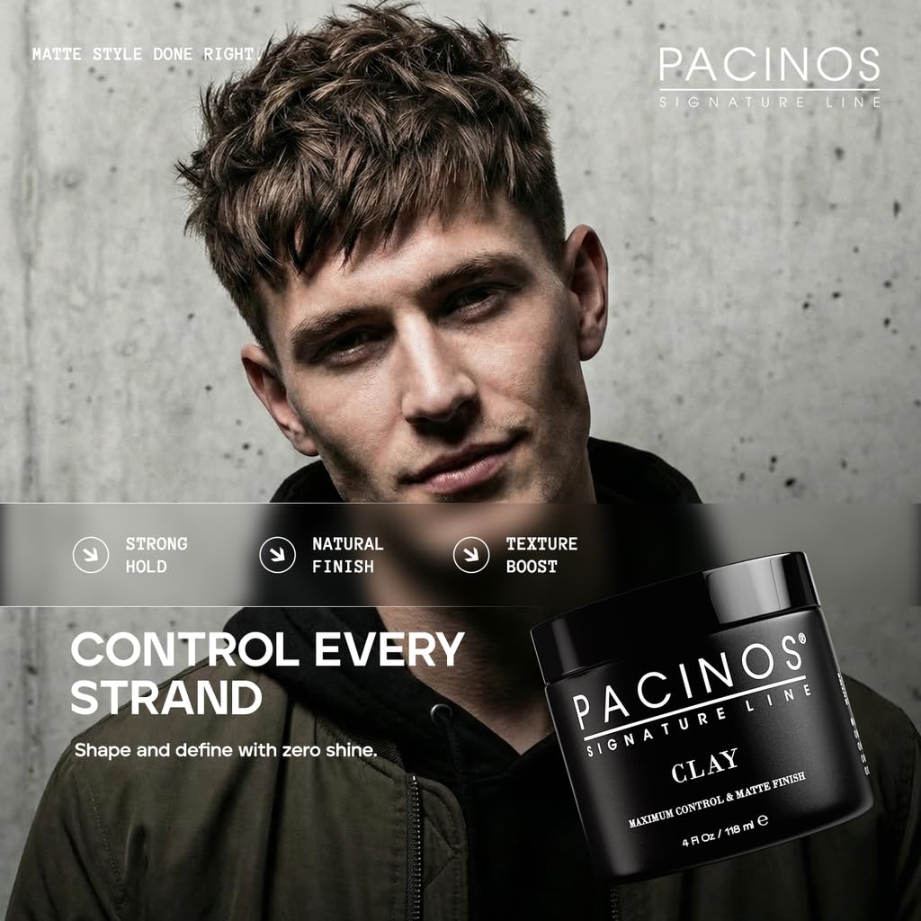 Pacinos Signature Line clay paste matte finish delivers natural, low-shine style.