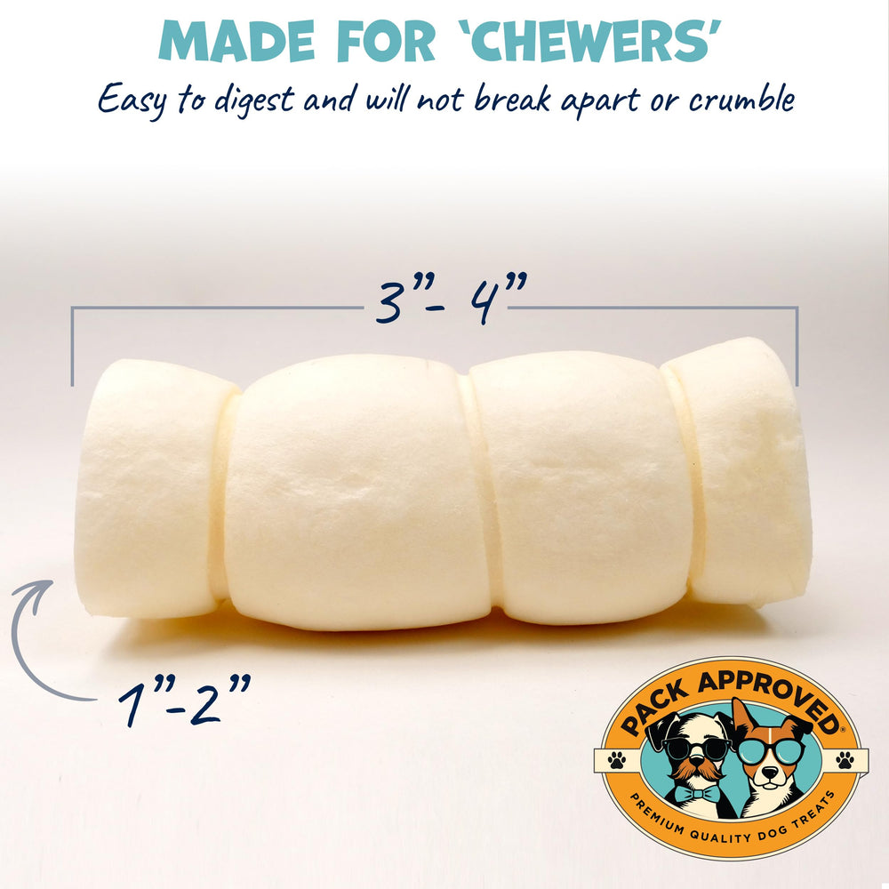 Pack Approved Mini Beef Cheek Rolls serving bowl shows grain-free, single-ingredient nutrition for daily snacking.