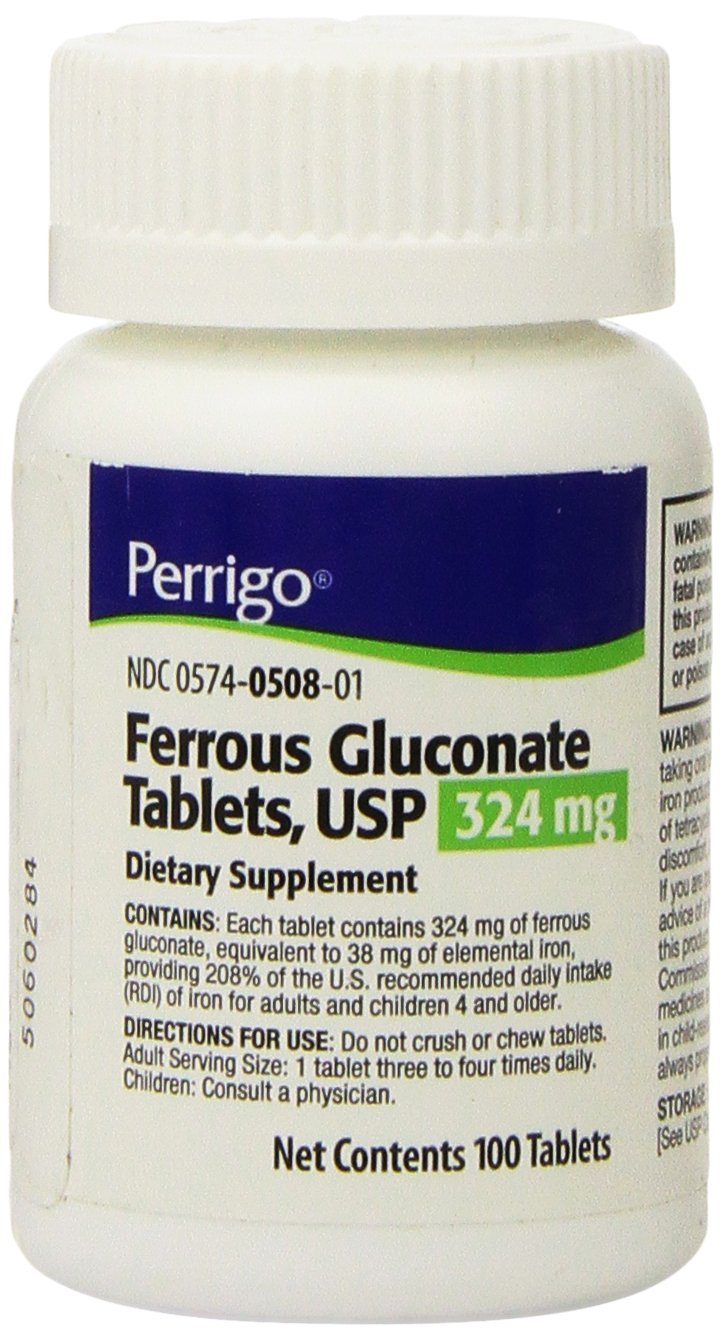 Paddock Laboratories Ferrous Gluconate tablets bottle for daily iron support and gentle digestion.