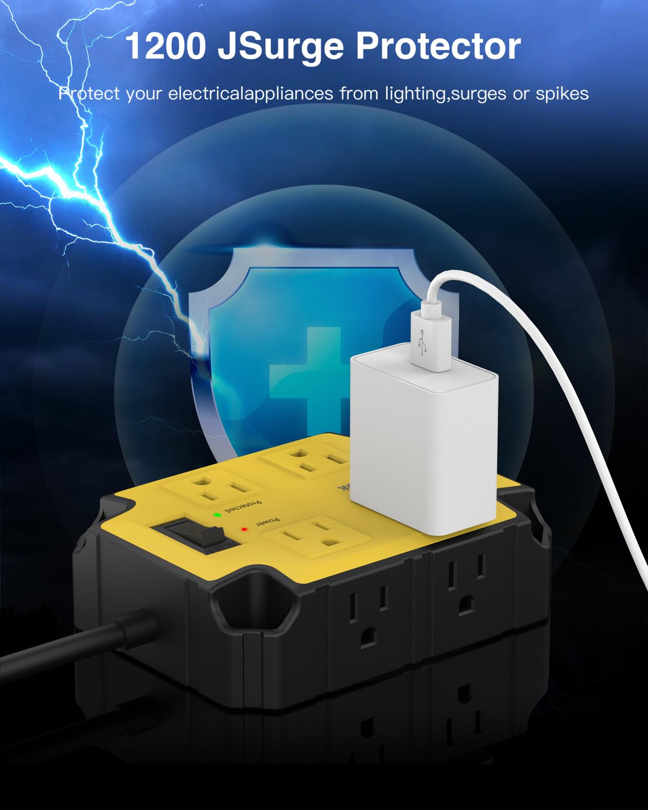 PAEWOK 1200 Joules surge protection shields gear from spikes.
