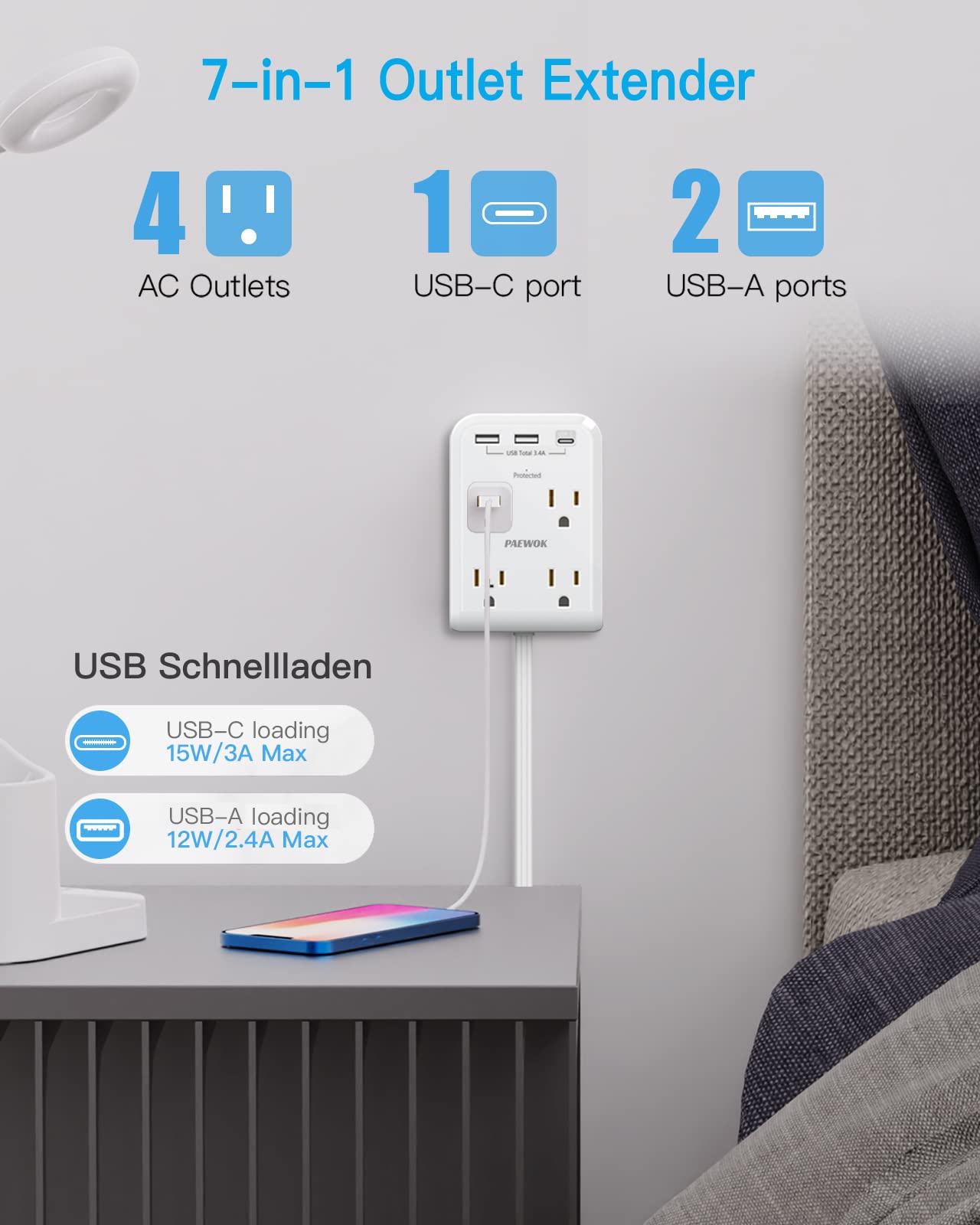 PAEWOK 350J surge protection guards devices against spikes during storms.