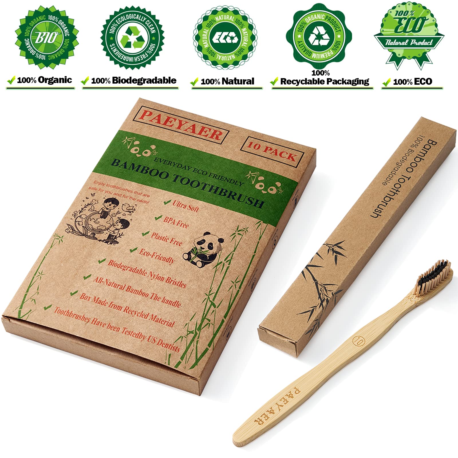 paeyaer pack of 20 bamboo toothbrushes for families or groups