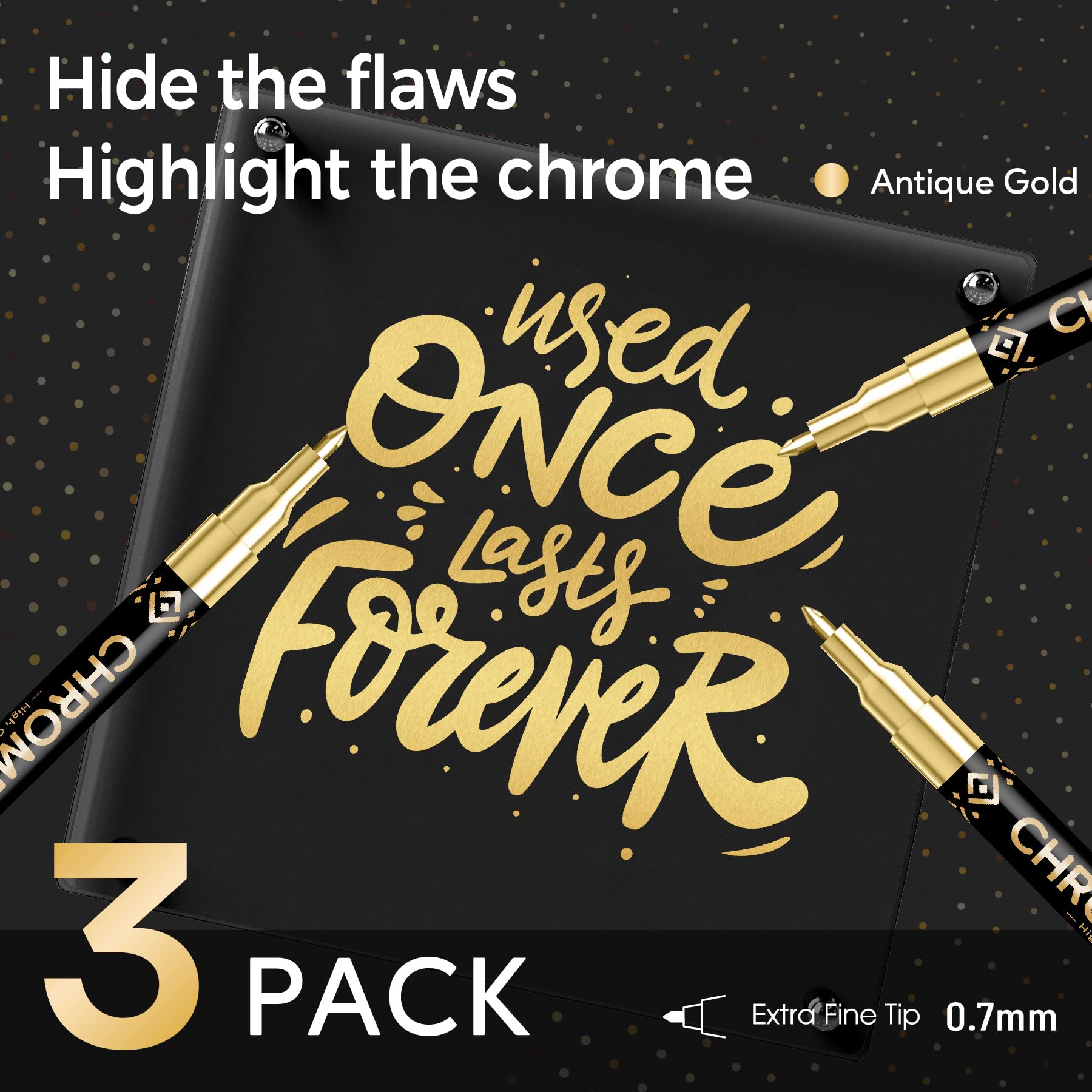 Pagather gold chrome marker pen showing a fine tip for precise detailing