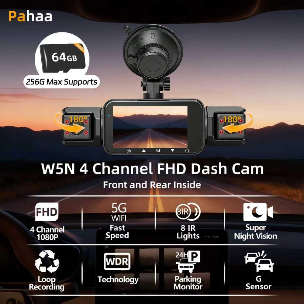 pahaa 4-channel dash cam left-right cameras provide broad coverage for safer driving.