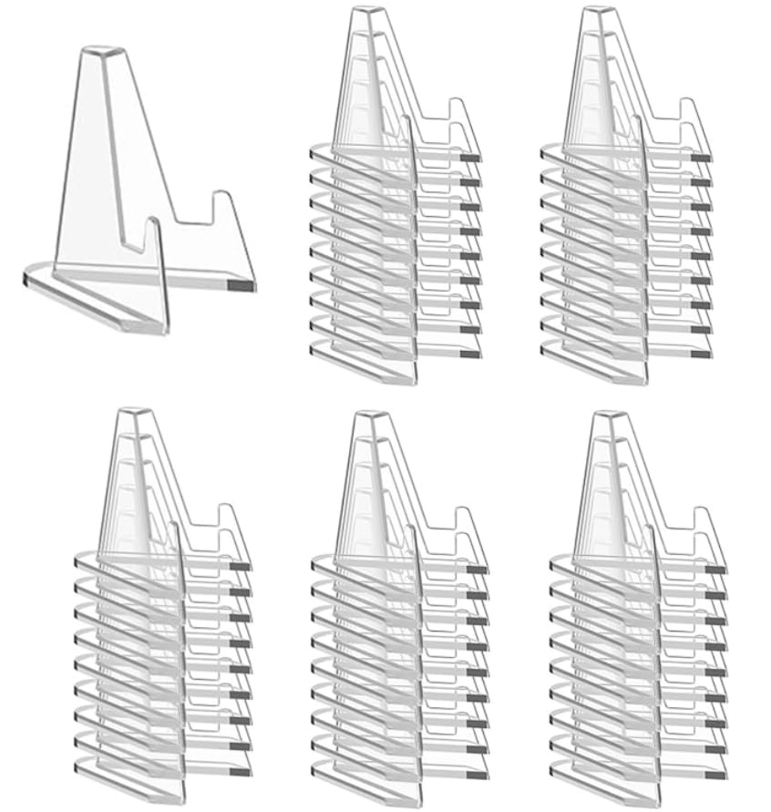 Pairswind 50-pack display stand in clear acrylic showcasing a card collection neatly
