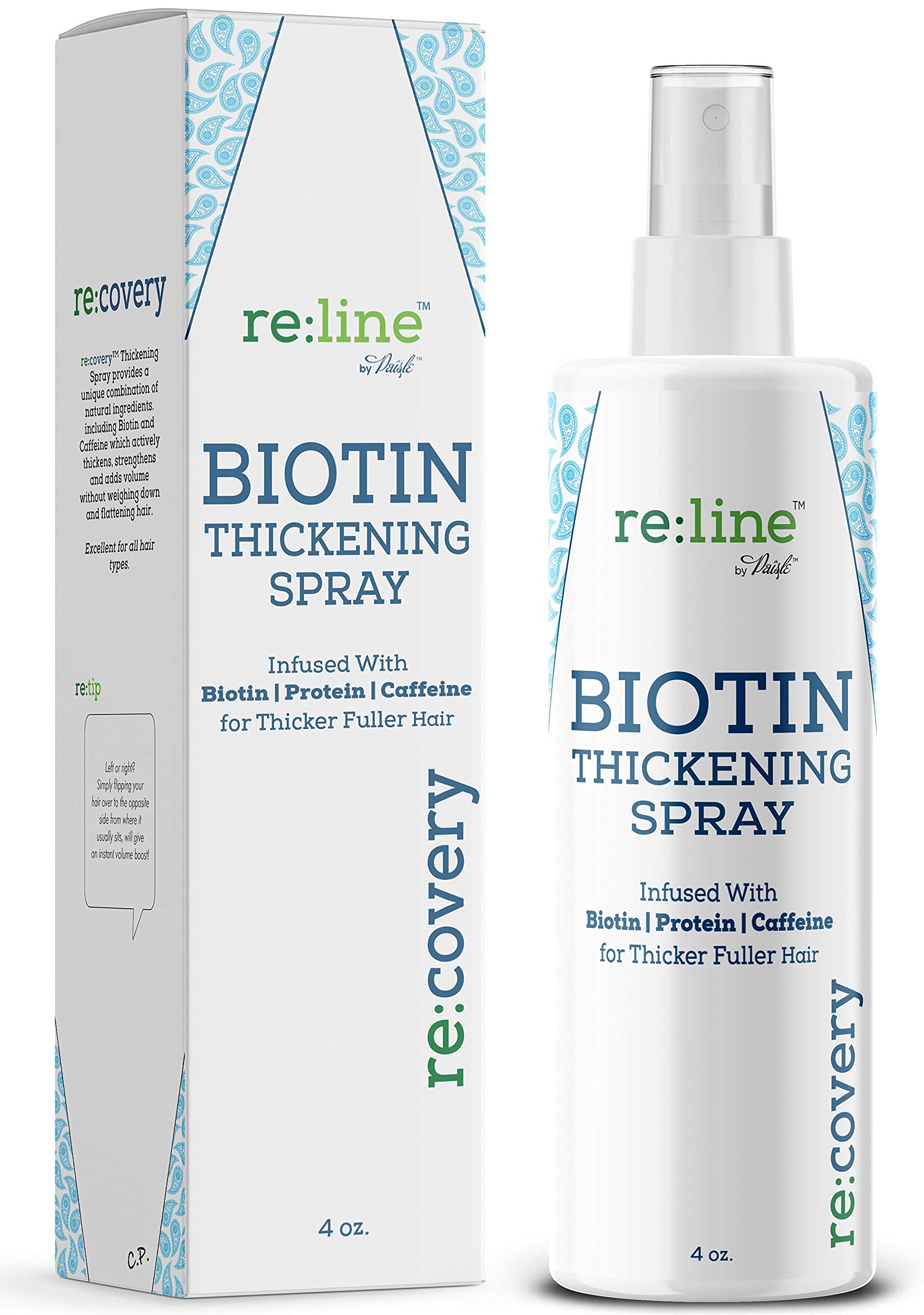 Paisle Botanics Biotin spray bottle pouring for instant thickness