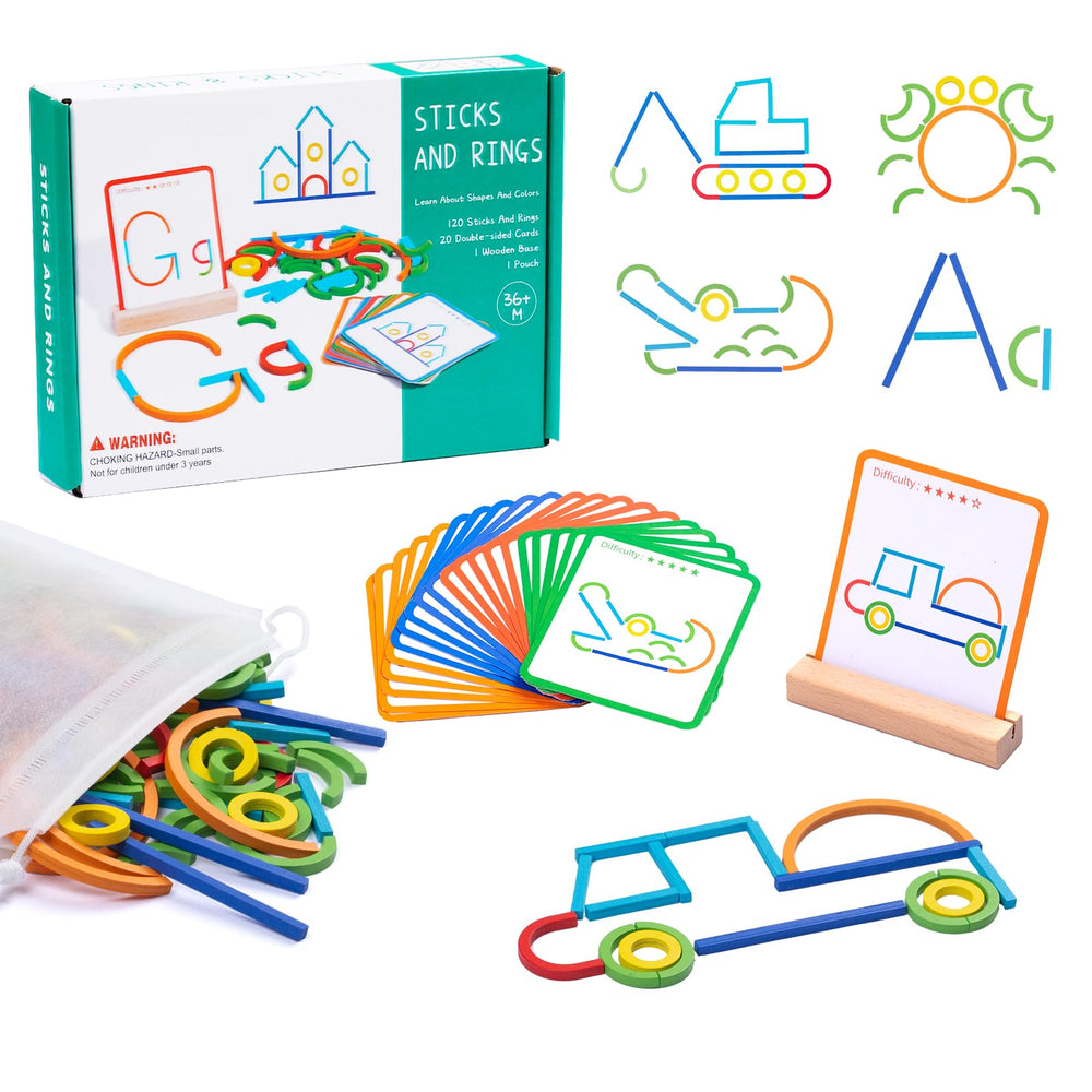 Pajojoqa 142pcs wooden pattern blocks for creative play and early STEM skills