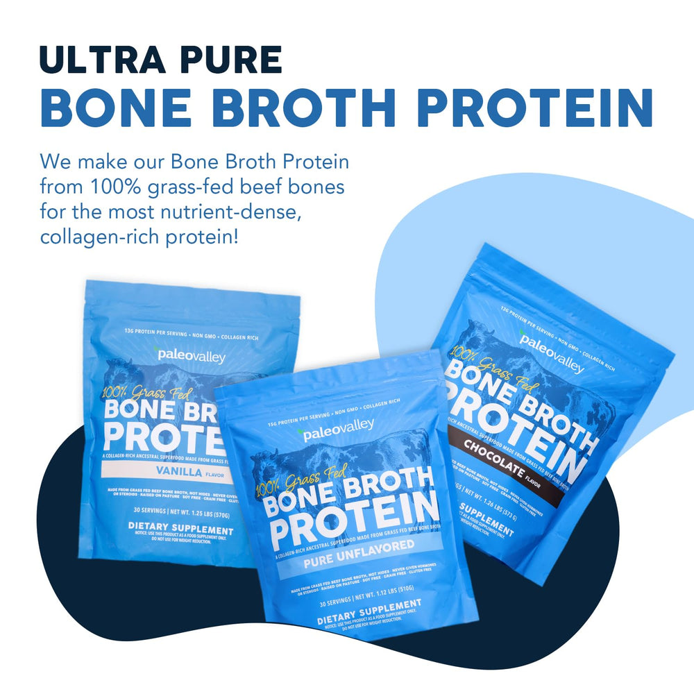 Paleovalley bone broth protein powder scoop demonstrates easy measuring for daily use