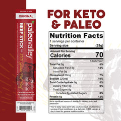 Paleovalley beef sticks close-up texture shows premium quality and protein.