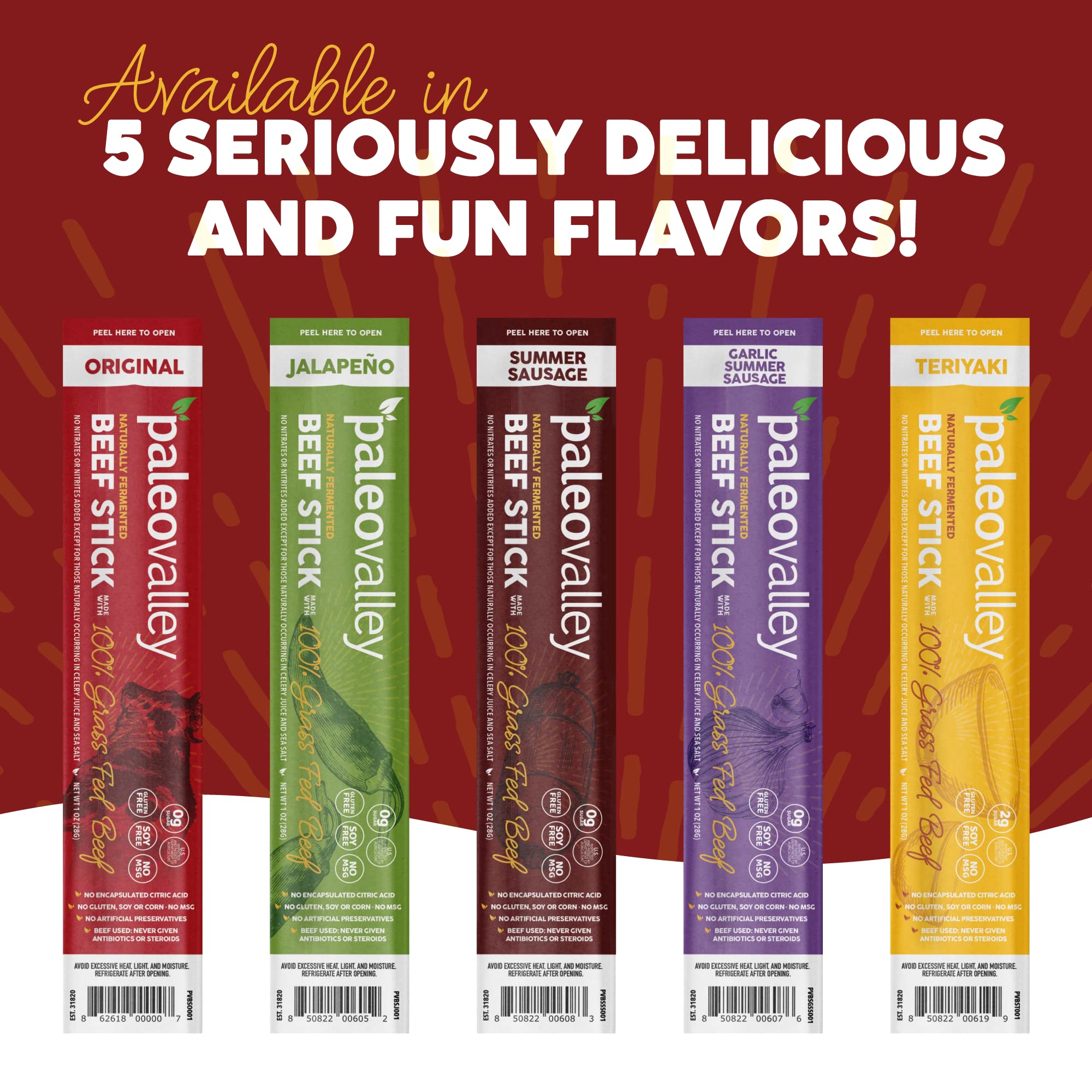 Paleovalley beef sticks nutrition panel shows 6g protein per serving.