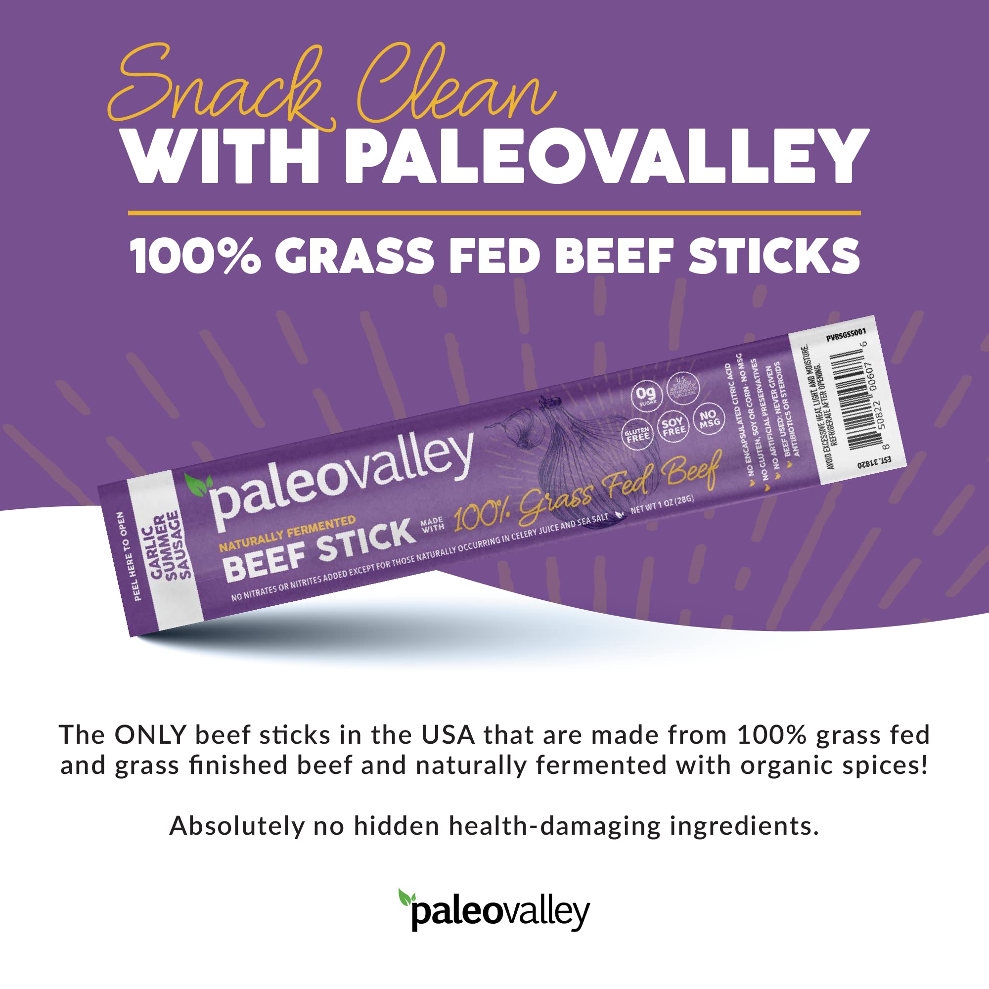 Paleovalley beef sticks in hand, ideal on-the-go paleo snack.
