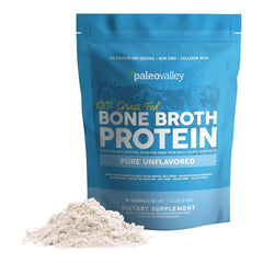 Paleovalley bone broth powder scoop for quick, measured protein and collagen boost.