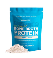 Paleovalley bone broth protein vanilla bottle close-up for daily collagen boost