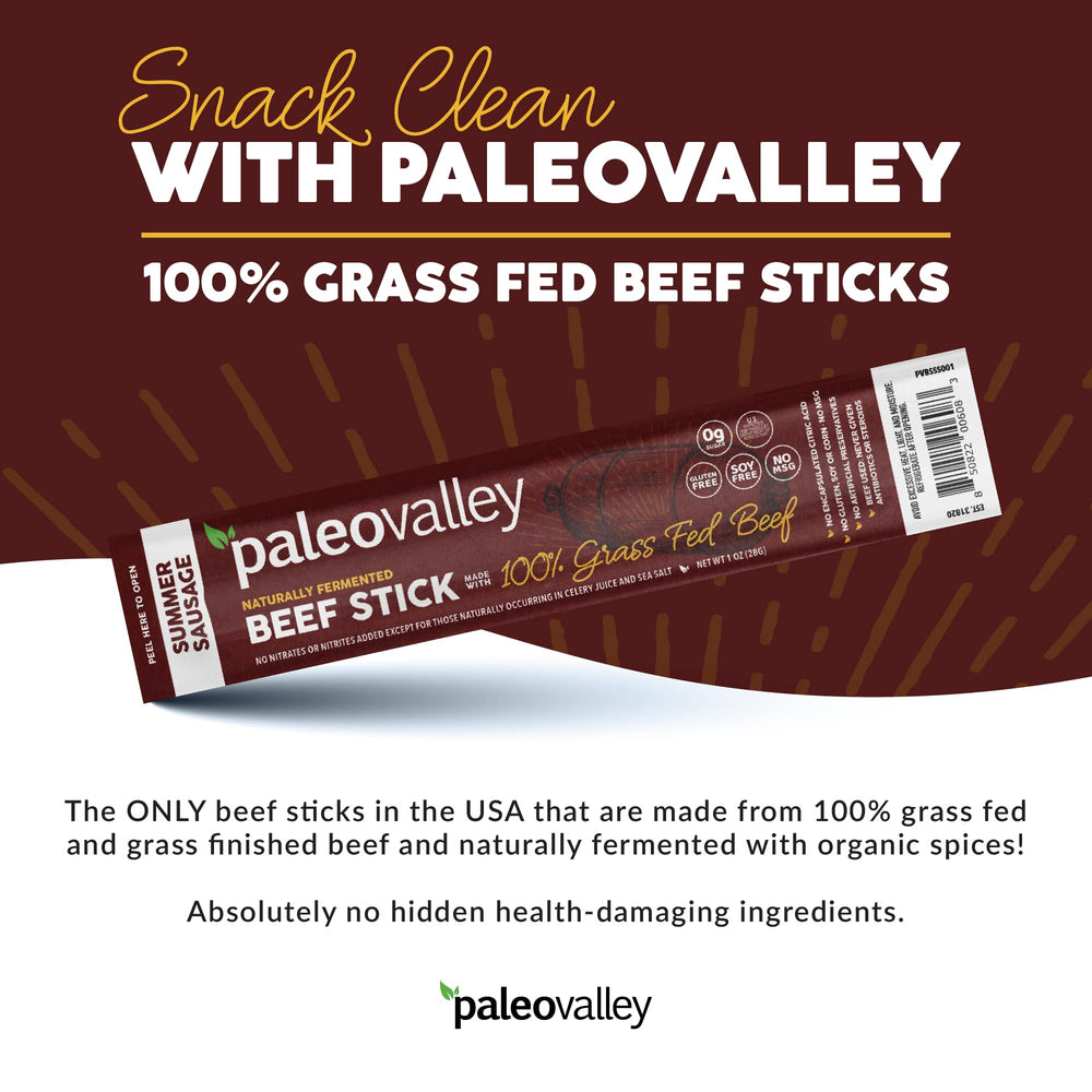 Paleovalley fermented probiotic snacks with shelf-stable design.